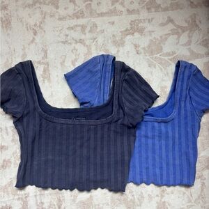 Aerie Women's Striped Crop Tops - Black and Blue